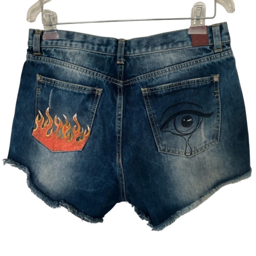 Denim Shorts w/ Handpainted Flames & Eye on Back Pockets Size 30